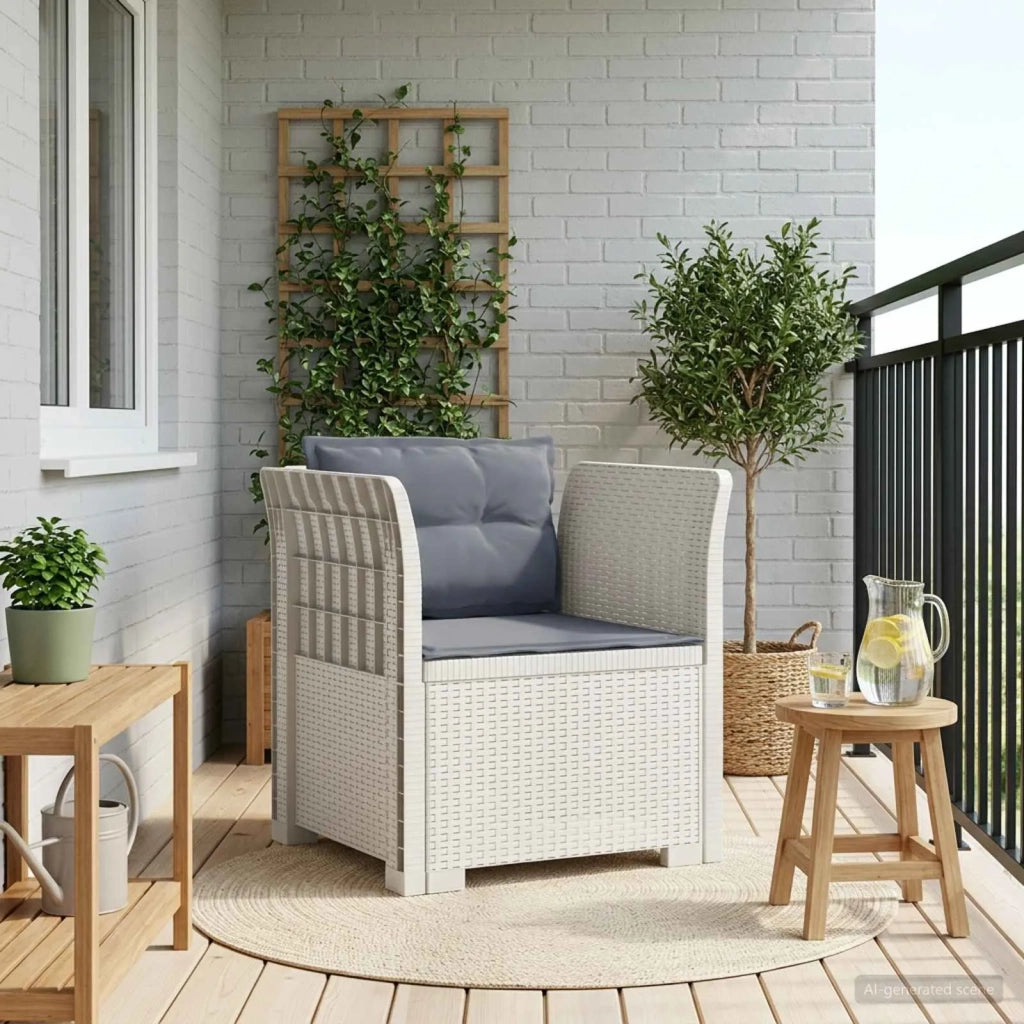 Sedia da giardino-Poltrona a 1 Posto con Cuscini Aspetto Rattan PP Bianco 343301