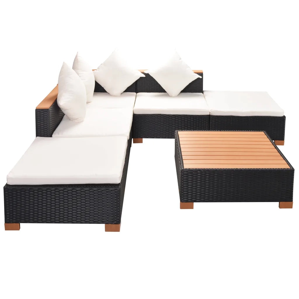 Set Divani da Giardino 6 pz con Cuscini in Polyrattan Nero cod mxl 43498