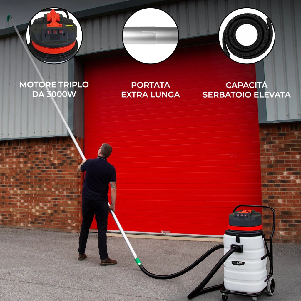 Aspirapolvere 90L secco/umido industriale con kit aste grondaie e tubo 5 m