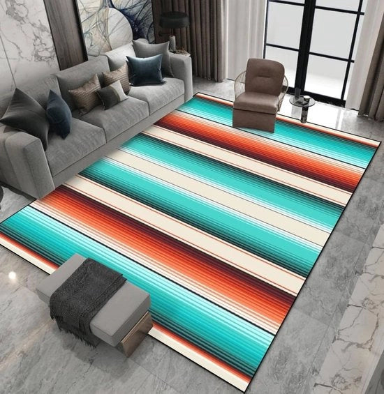 Tappeto per Pavimento con Strisce di Turchese e Arancione per Salotto e Camera da Letto - Tappeto Antiscivolo per Bambini 120 x 180 cm