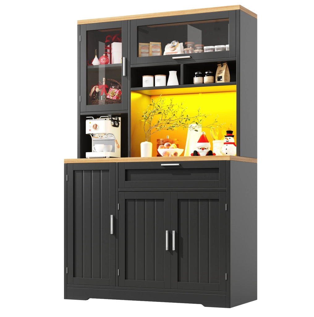 Mobile alto 104x40x180 cm nero in MDF con LED e vano portaoggetti