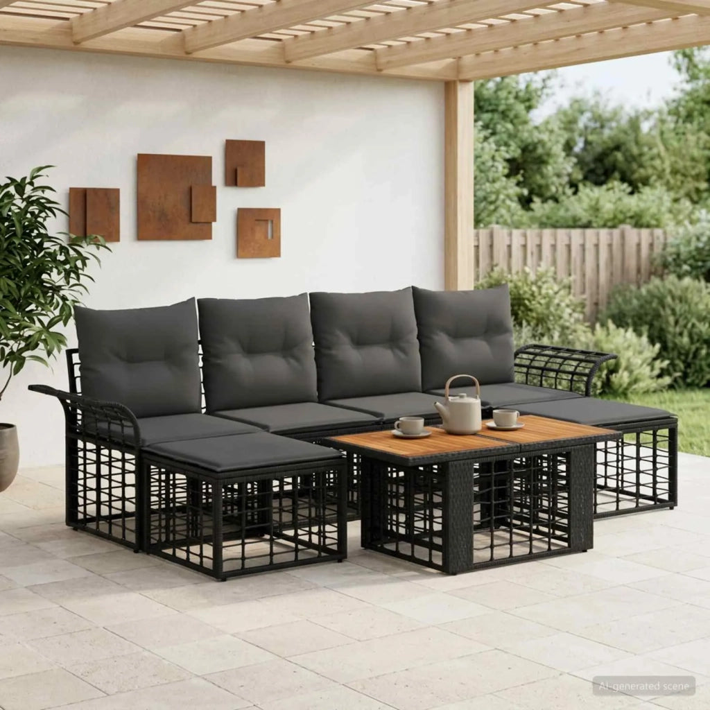 Set Divano da Giardino 7 pz Nero e Grigio scuro polyrattan 3438003