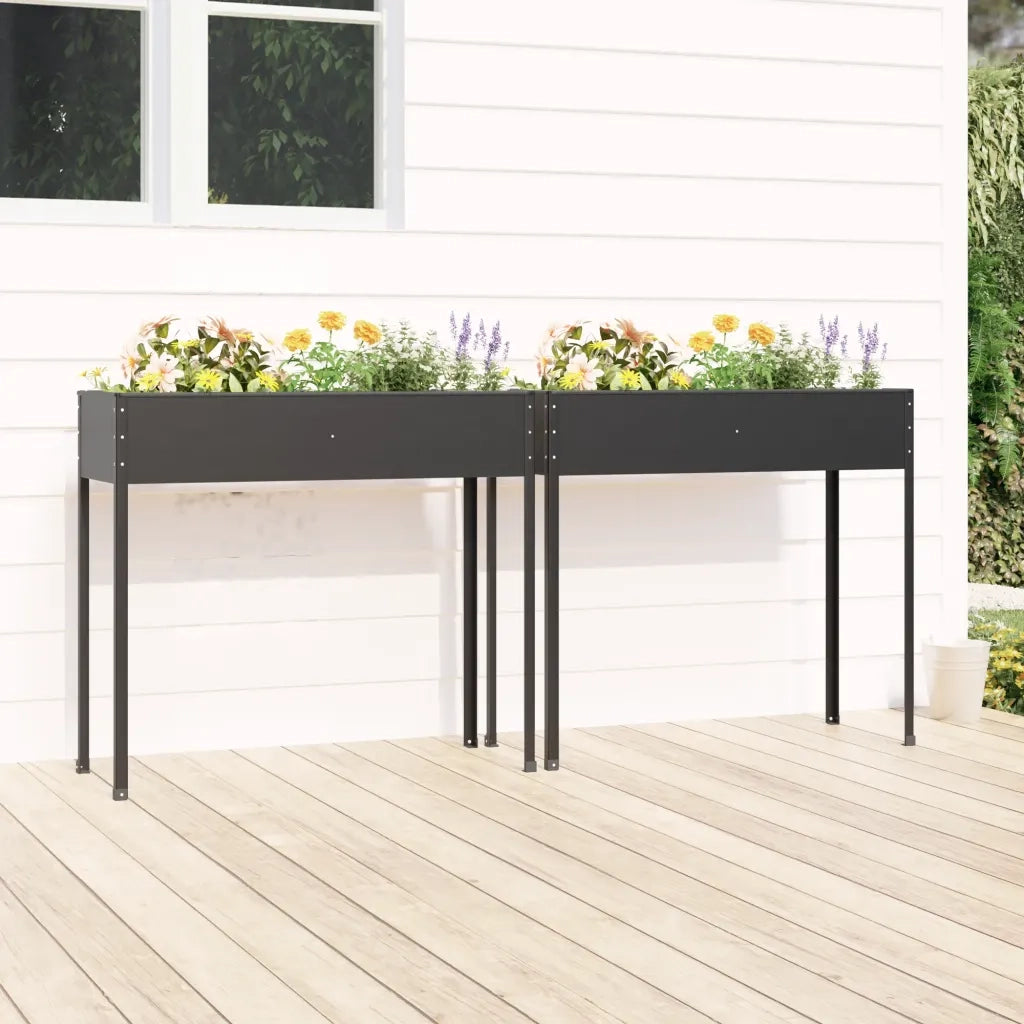 2 pz Fioriere | Cassetta per fiori | Vaso da Giardino Antracite Acciaio Zincato