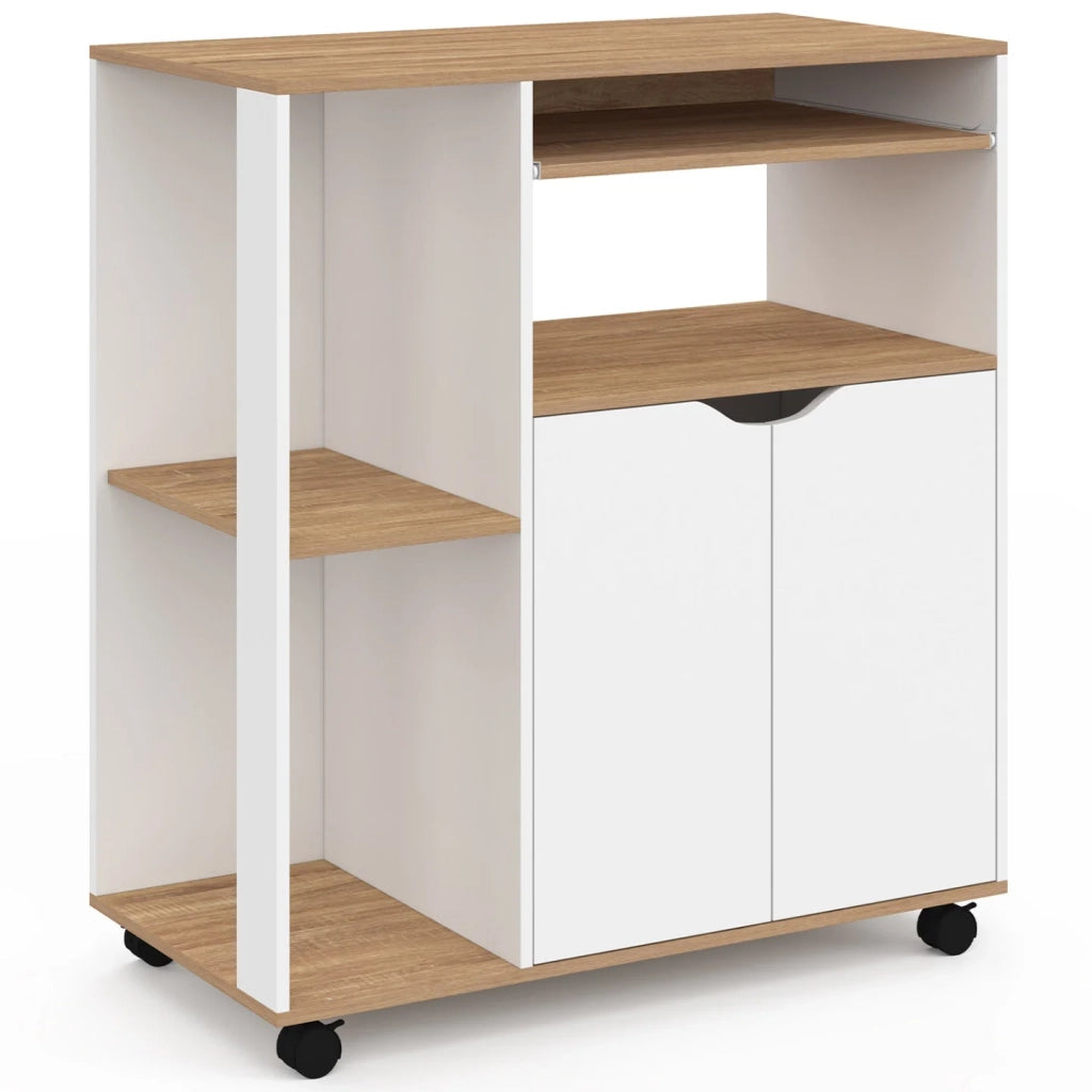 IDMarket - Carrello da cucina legno bianco e ante di faggio L.76 cm COSI