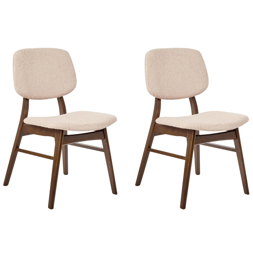 Set di 2 sedie da pranzo in tessuto beige e legno scuro stile retrò senza braccioli