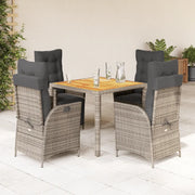 Set da Pranzo da Giardino 5 pz con Cuscini in Polyrattan Grigio