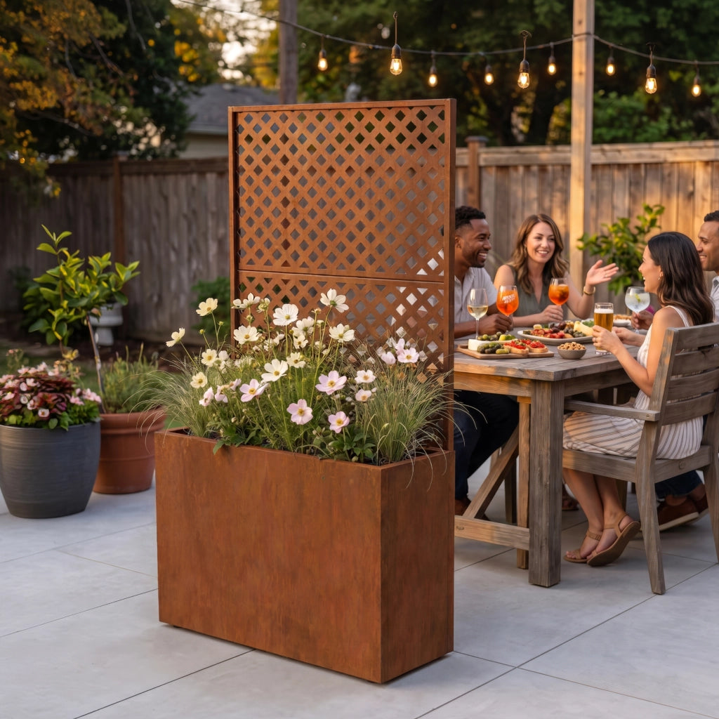 Fioriera Alta con Spalliera Malja in Acciaio Corten 146 x 83 x 31 cm - Marrone Ossidato casa.pro