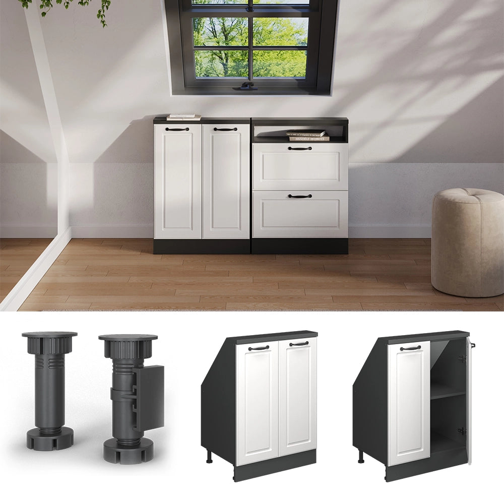 Mobile cucina sottotetto R-Line Bianco rustico/Antracite 60 cm con 2 porte Vicco