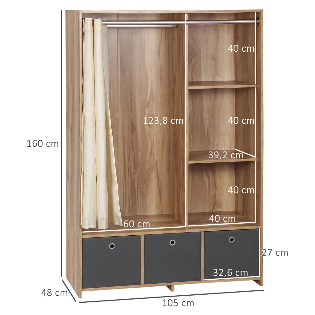 Armadio con appendiabiti e 3 cassetti in tessuto ¨C zephmum ¨C naturale 105x48x160 cm
