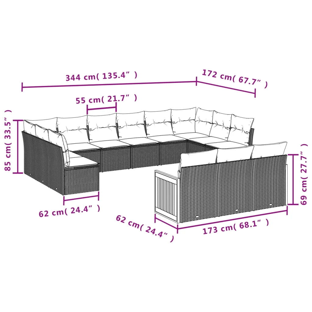 Set Divani da Giardino 13pz con Cuscini Nero in Polyrattancod mxl 89590