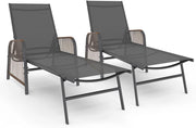 Set di 2 lettini da Giardino reclinabili Rio in Acciaio Grigio Antracite, Corda in Rattan con braccioli e Tela Grigia
