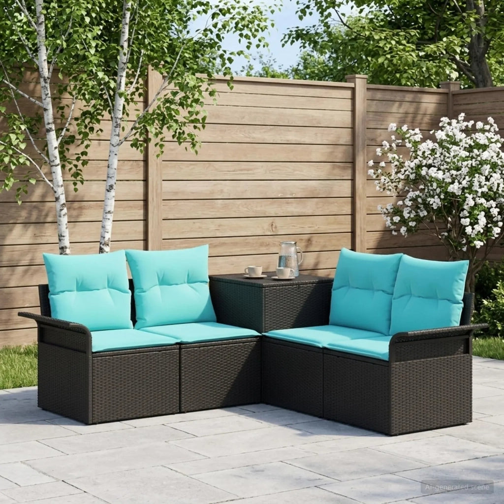 Set di divani 5 pz Nero e Blu Rattan sintetico e Acciaio 3447733