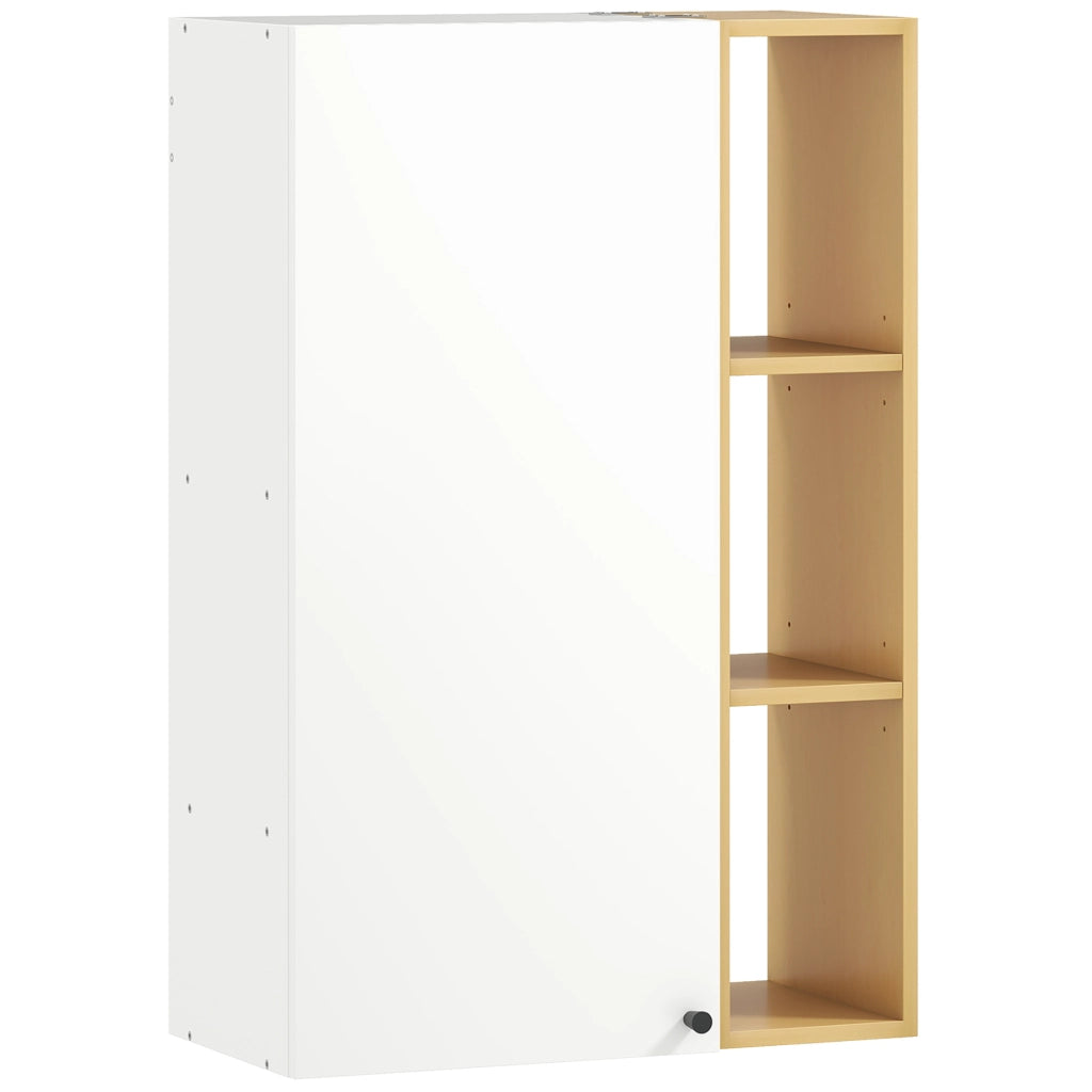 Armadietto Bagno a Parete 59,5x30x90 cm con Ripiani Regolabili e 3 Mensole Aperte Bianco e Legno