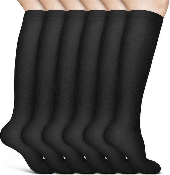 Compressi Antislip per Bambini con Fusto Lungo, Nero, S/M - 6 Paia.