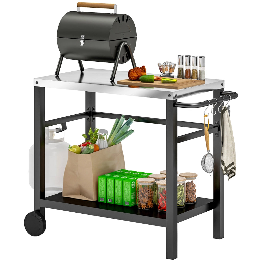 Carrello barbecue con ripiani e ganci ¨C zephmum ¨C grigio 102x50x81cm