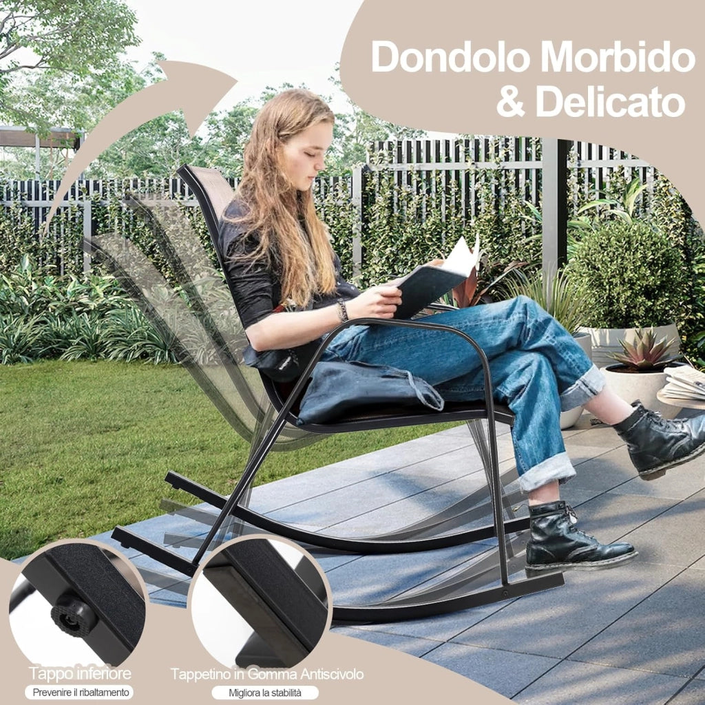 Sedie a Dondolo da Giardino 2 Pezzi, Dondoli da Esterno Ergonomici in Textilene Traspirante e Movimento Dolce, Sedie Dondolo da Balcone Terrazzo Giardino