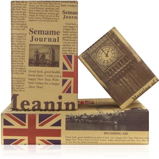 Pacco di regalo vintage Londra - 4 fogli - imballaggio di cartone - 50 x 70 cm - design nostalgico - perfetto per compleanni - carta da pacchi
