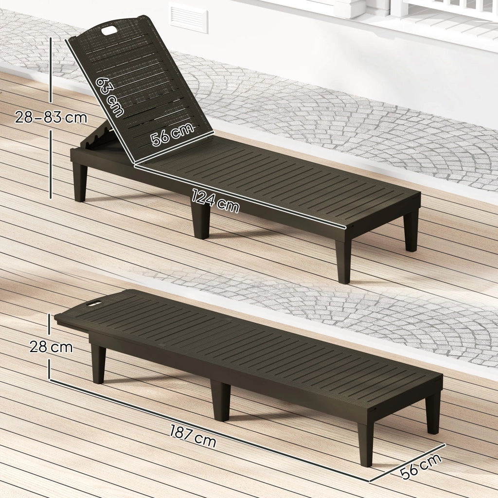 Set 2 Lettini Prendisole con Schienale Regolabile Effetto Rattan a Doghe Nero