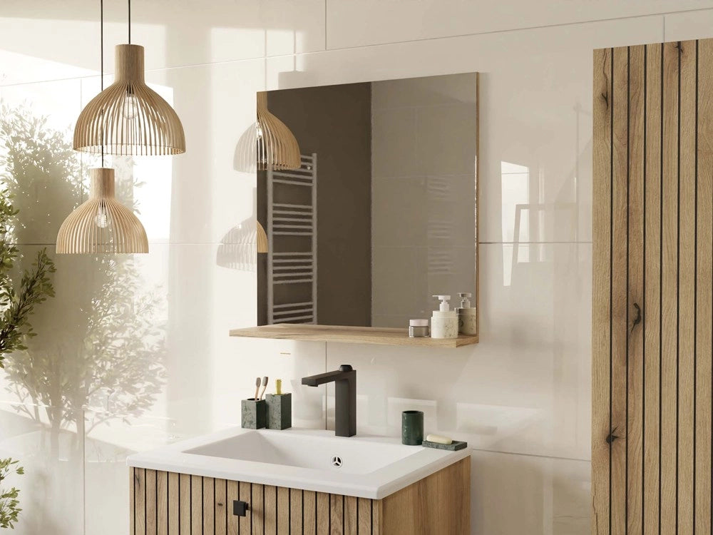 Specchio bagno con ripiano TIGO 60x61,5 cm rovere EVOKE per bagno ingresso