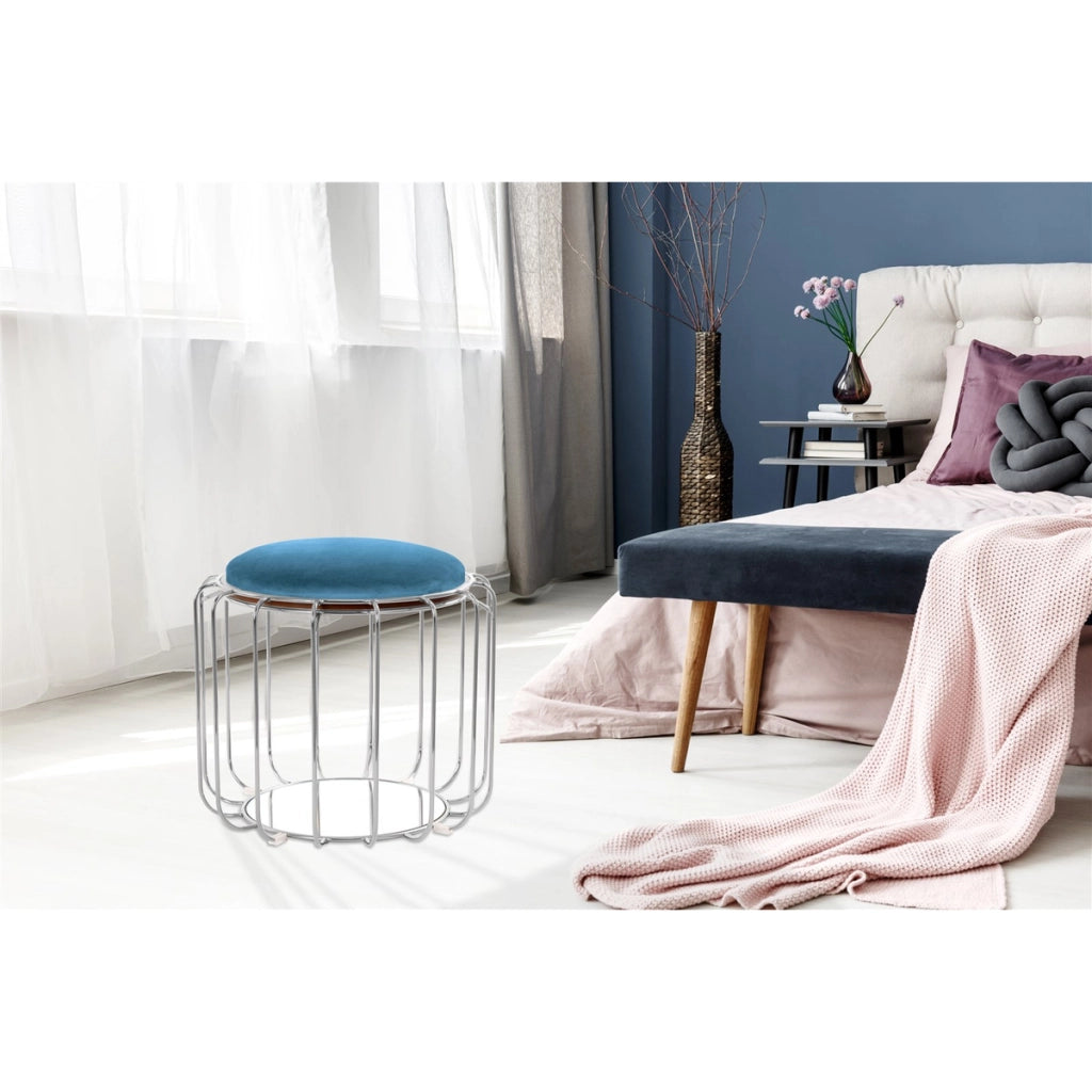 Tavolino e Pouf 2-in-1 Comfortable Petrolio e Argento