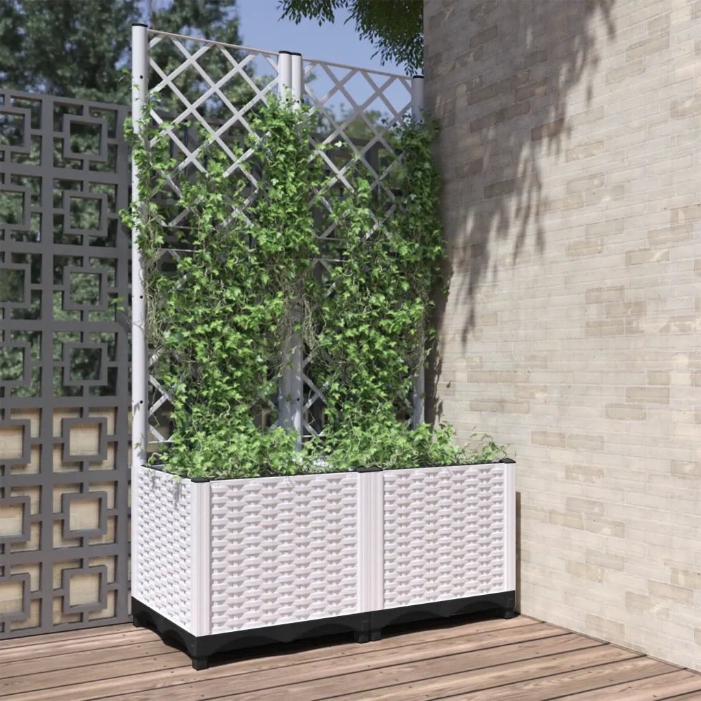 Fioriera | Cassetta per fiori | Vaso da Giardino con Graticcio Bianco 80x40x136 cm PP