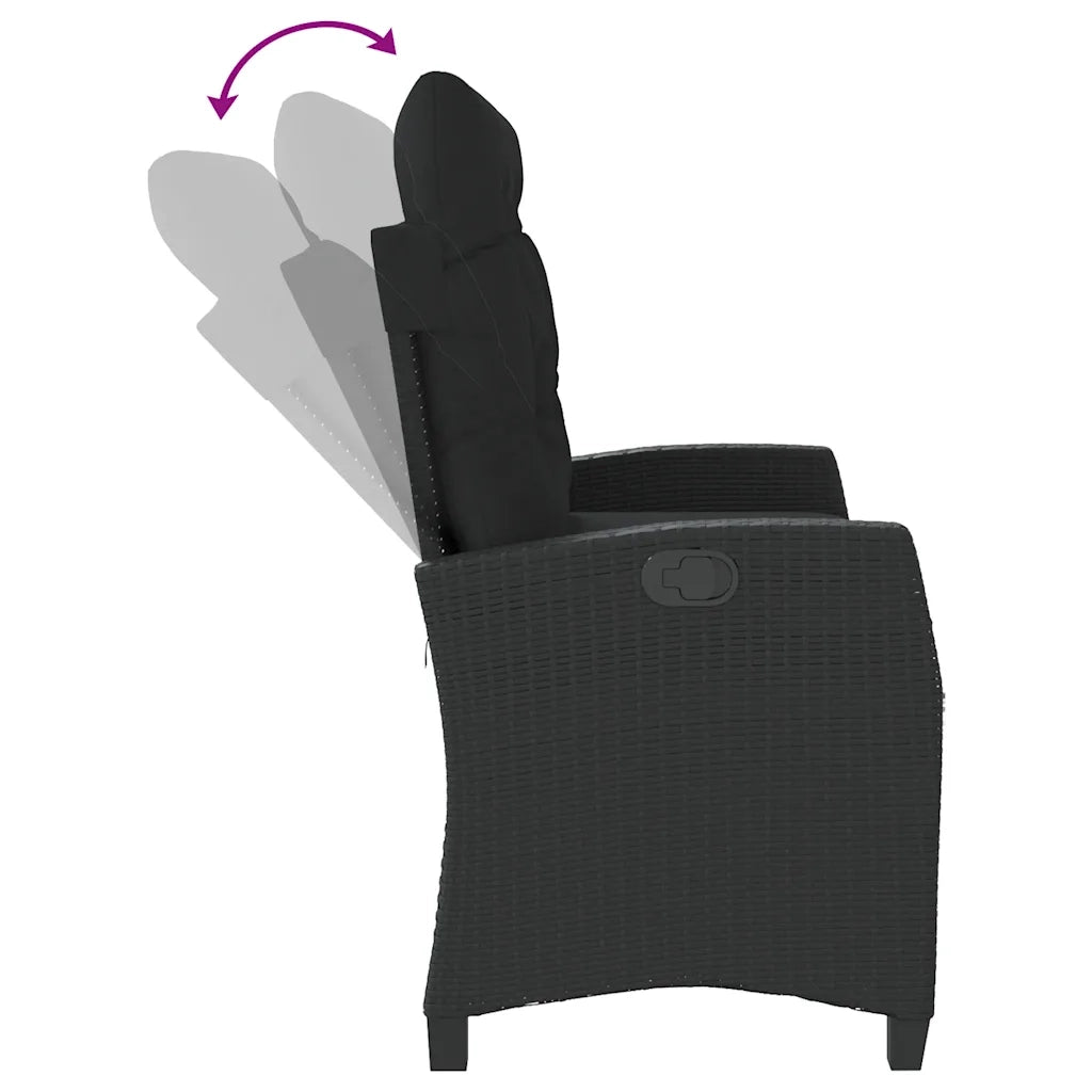 Panca Reclinabile da Giardino con Cuscini-Sgabello-Sedia da esterno Nera in Polyrattan 327366