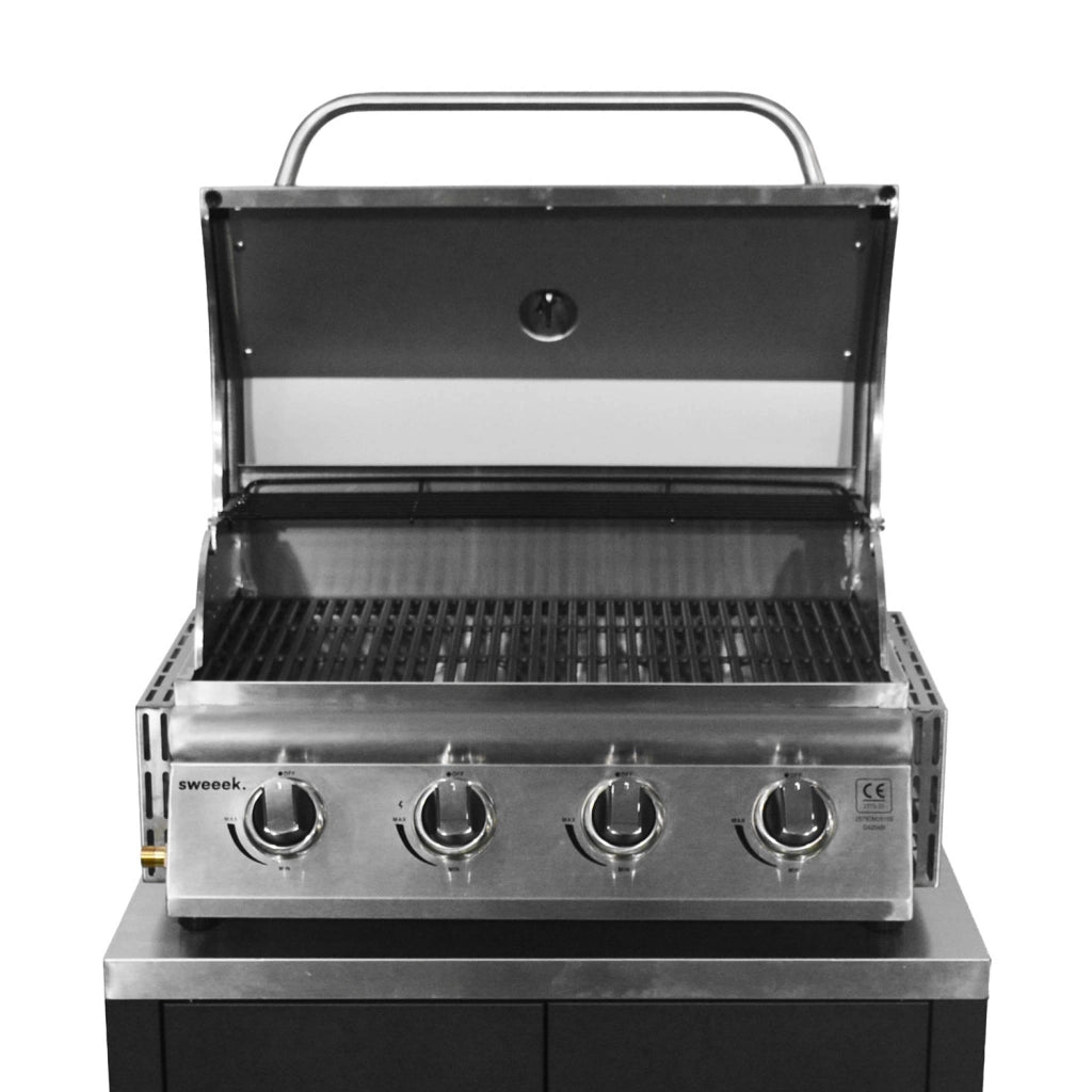 Barbecue a gas 4 bruciatori da appoggio + cucina esterna in acciaio,