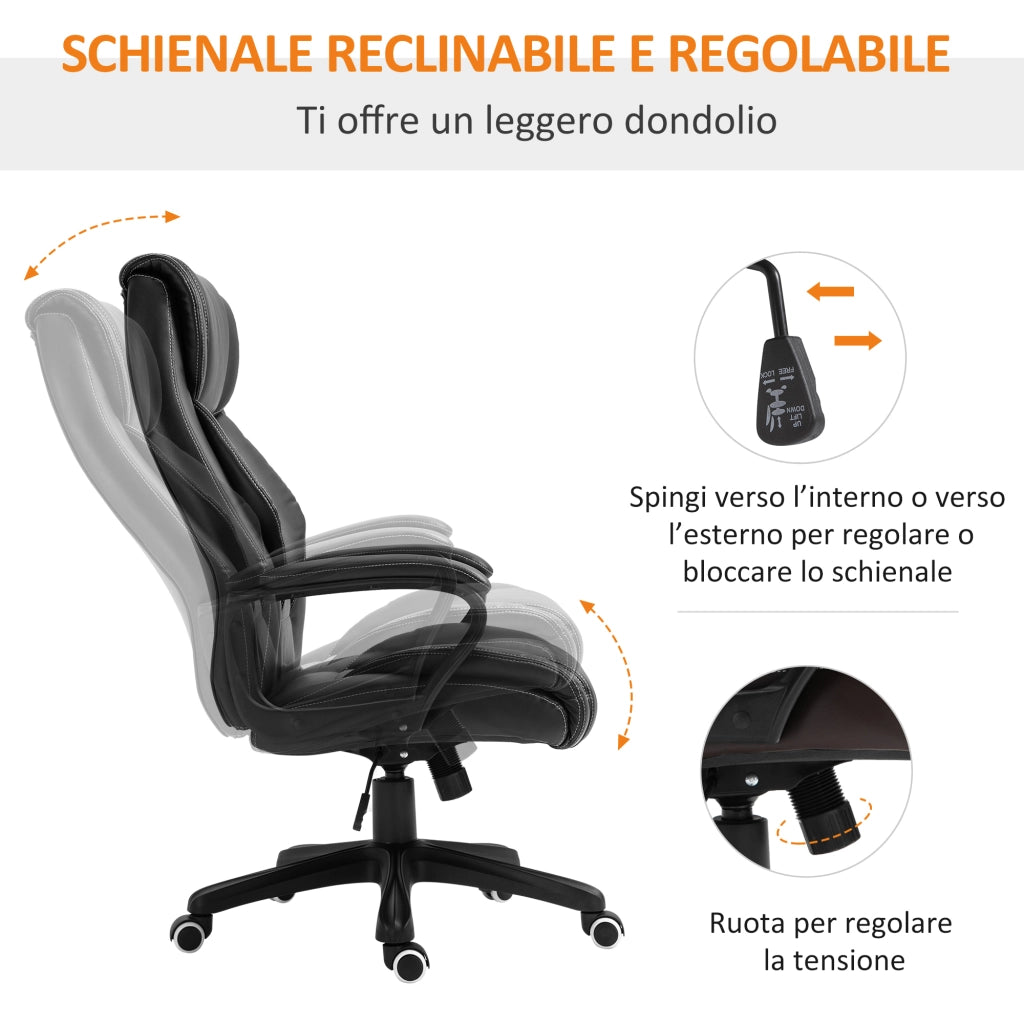EasyComfort Poltrona Massaggiante da Ufficio a 6 Punti con Altezza Regolabile, in Similpelle Nera, 66x78x112-120 cm