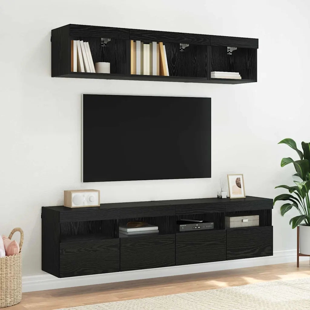 Mobiletti TV da Parete 2 pcs Rovere Nero 80 x 30 x 40 cm 882982