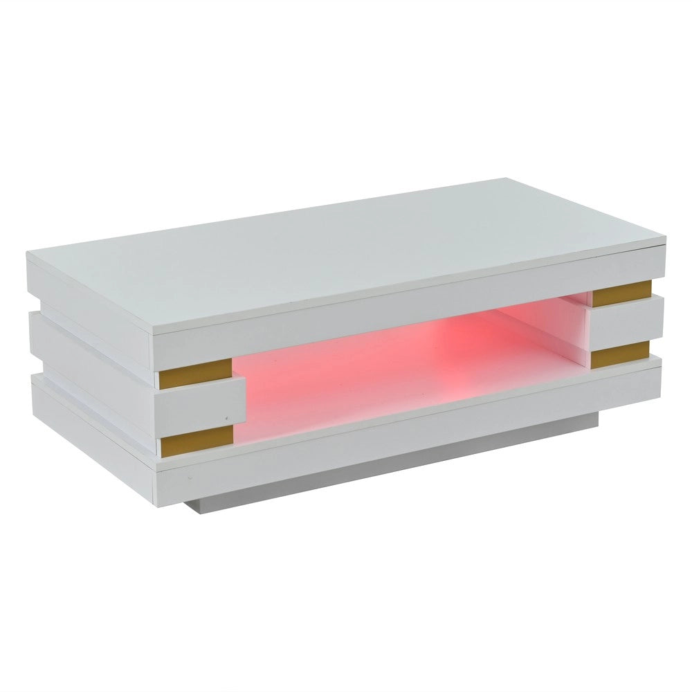 Tavolino da Caff¨¨ con Vano Contenitore e Luci LED ¨C MINIMAL ¨C Bianco, Truciolato, 100x50x35
