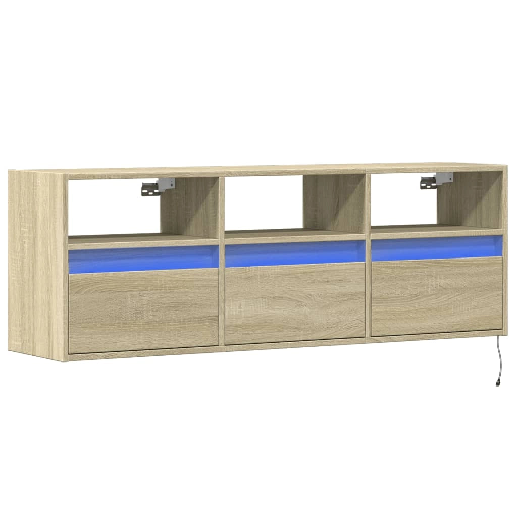 Mobile TV multimediale mensola TV credenza mobile TV sala da pranzo soggiorno camera da letto a parete con luci LED rovere Sonoma 130 x 31 x 45 cm marrone 02_0028006