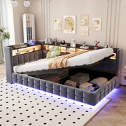Divano letto multifunzionale in velluto grigio scuro 90x200 vano ripiano LED USB
