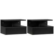 Set da 2 Comodini Sospesi per Camera da Letto con Cassetto e Mensola Superiore in Legno 35x32x22.5cm