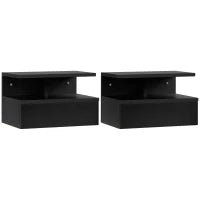 Set da 2 Comodini Sospesi per Camera da Letto con Cassetto e Mensola Superiore in Legno 35x32x22.5cm