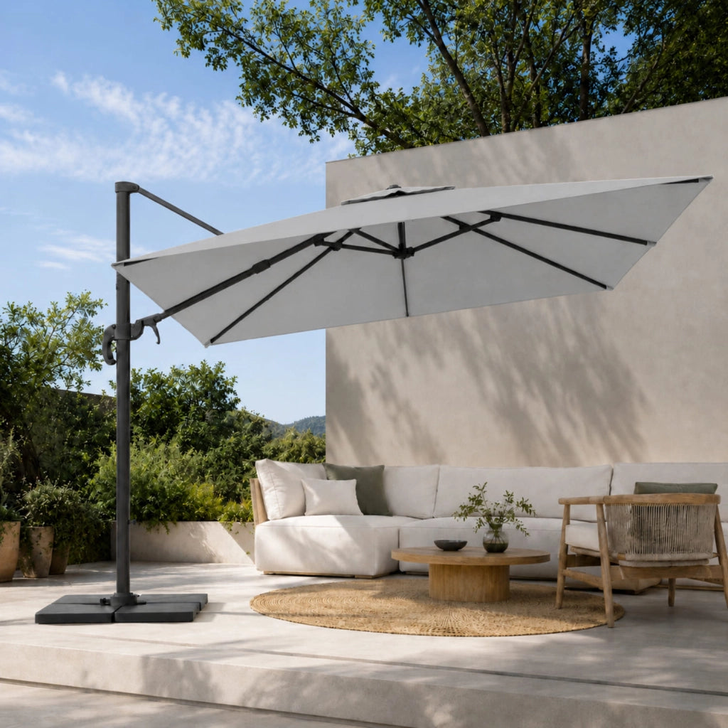 Ombrellone 180 M Giardino Braccio Retrattile Per Esterni Piscina Gazebo Terrazze Bar Hotel In Acciaio Inossidabile Braccio Rotabile 360° Telo 3x4 g/m2 Impermeabile Resistente Ai Raggi UV Grigio Chiaro