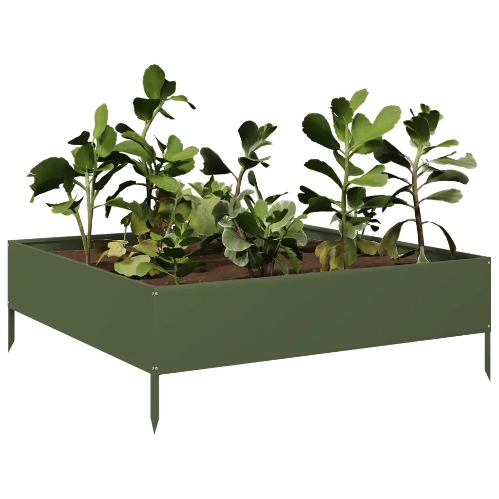Fioriera Rialzata Giardino-Vaso da Esterno-Supporto per Vaso Verde Oliva 100x100x33,5 cm Acciaio