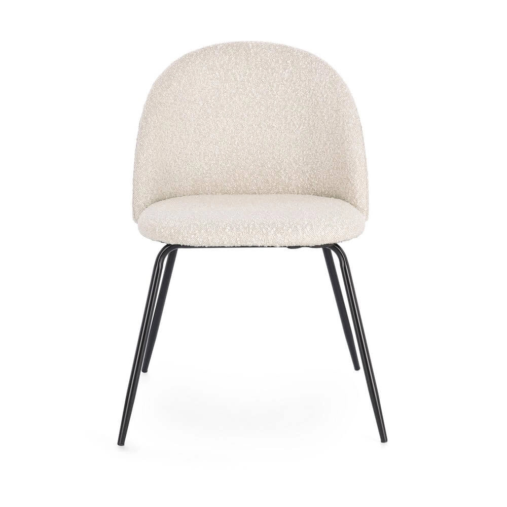 Set di 4 Sedie Imbottite in Tessuto Bouclé con Gambe in Acciaio Nero - GABRI