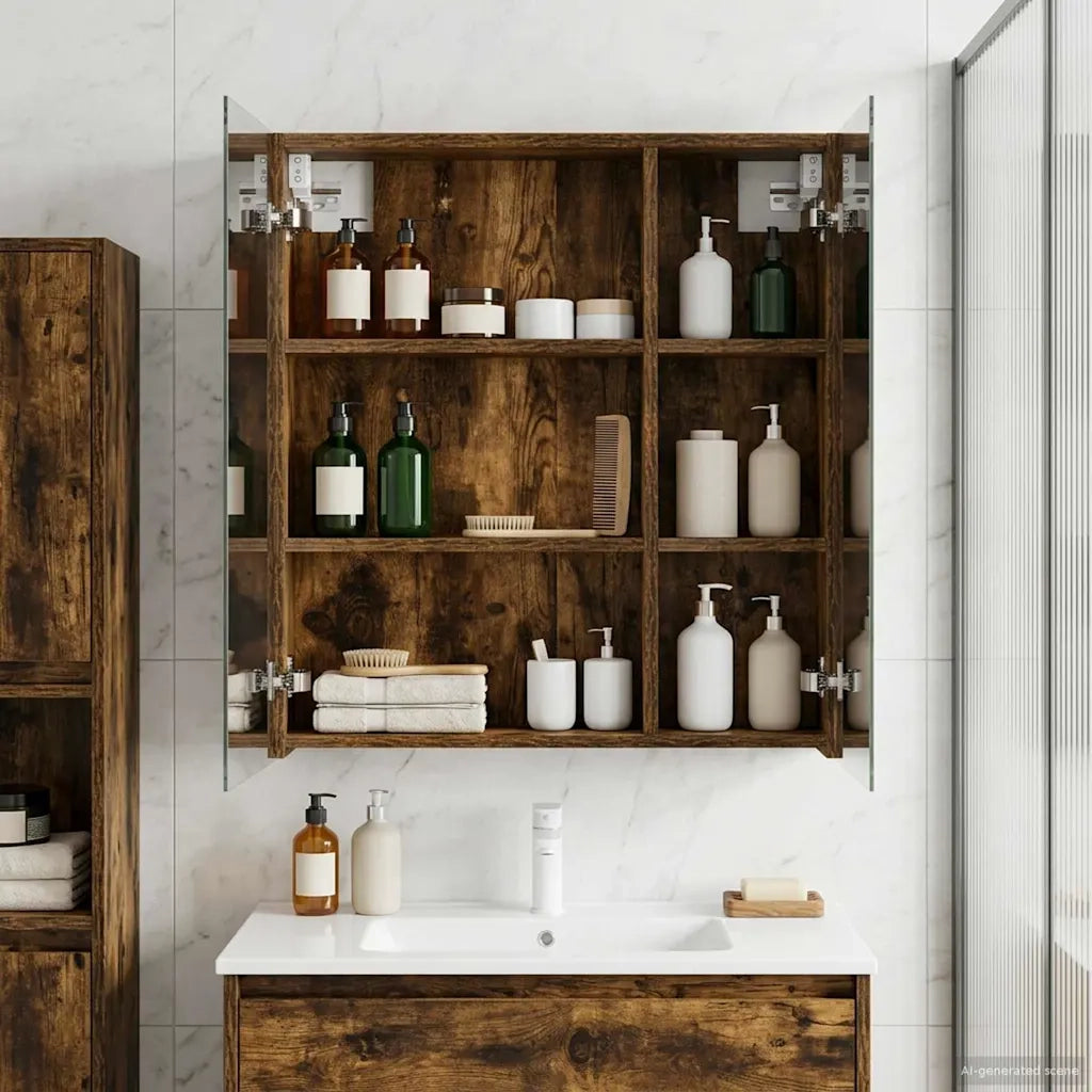 Mobiletto per specchio da bagno Rovere fumé 60 x 14,5 x 70 cm 889059