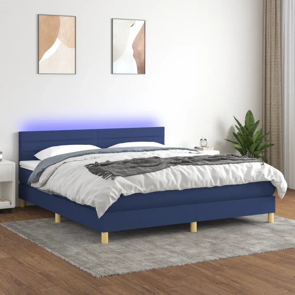 Letto a Molle con Materasso e LED Blu 160x200 cm in Tessutocod mxl 74839