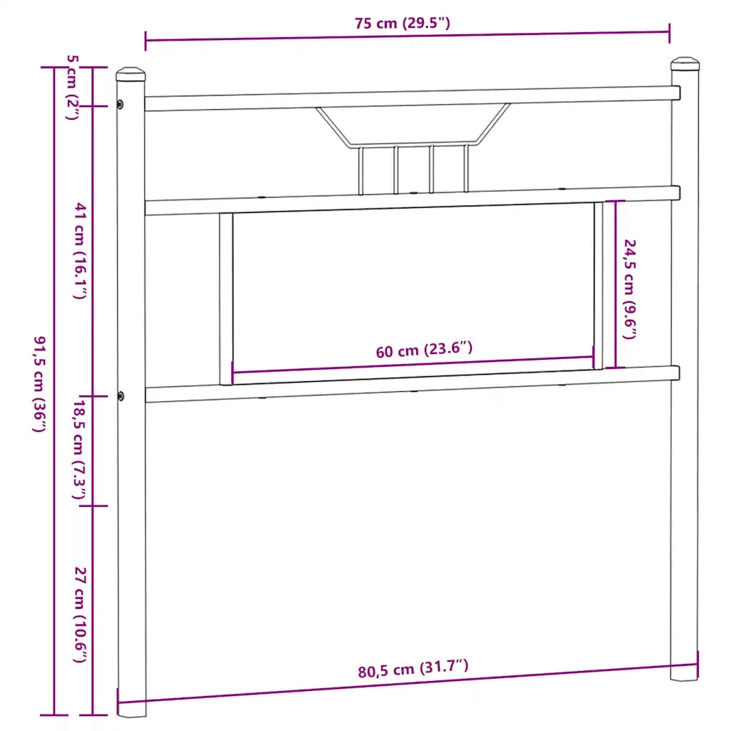 Testiera-Testata-Testiera Decorativa Rovere Fumo 75 cm in Legno Multistrato e Acciaio
