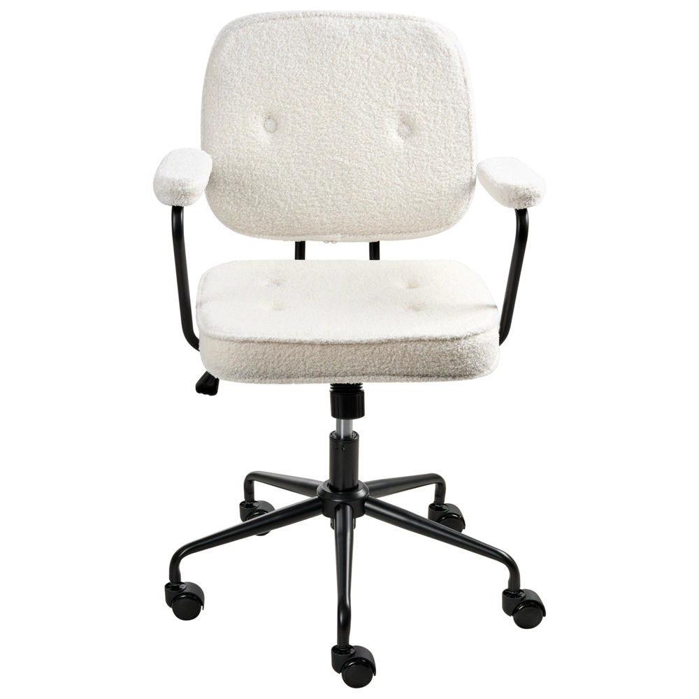 Sedia da ufficio in bouclè bianco sporco girevole con altezza regolabile e freno di sicurezza ufficio di casa studio