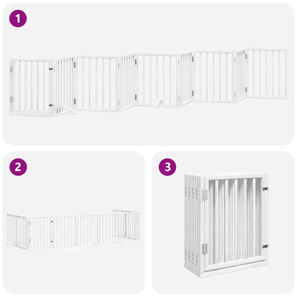vidaXL Cancello Cani Porta Pieghevole Bianco 9 Pannelli 450 cm Pioppo