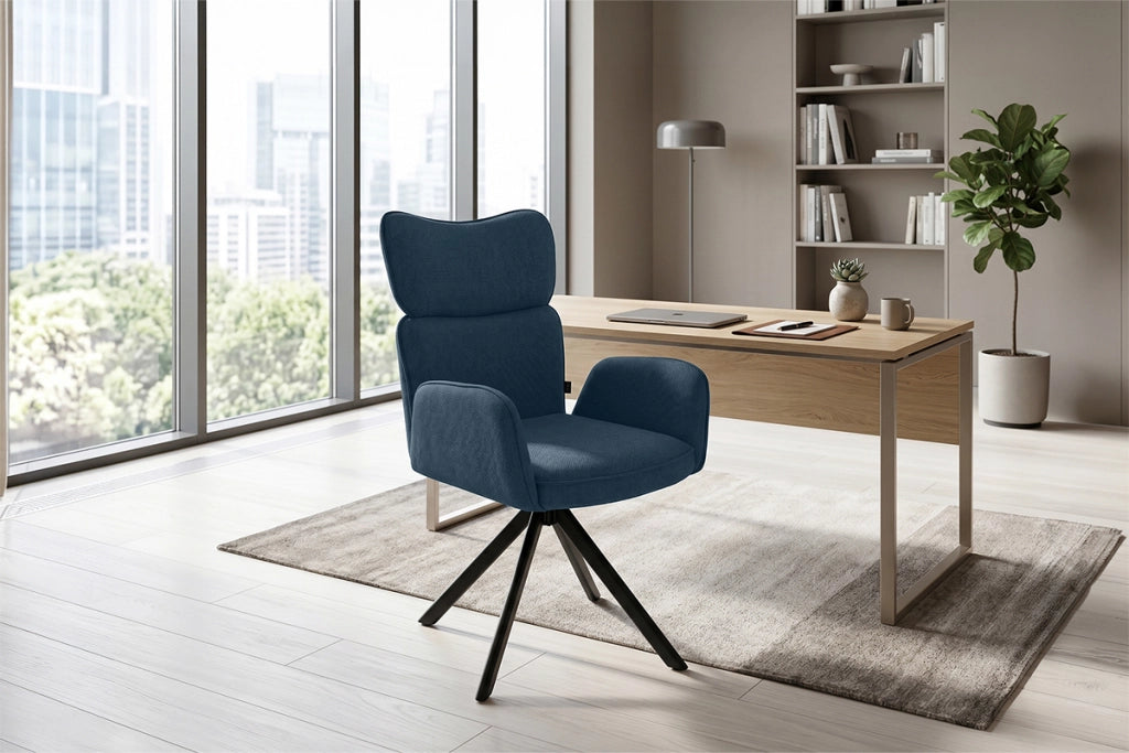 Sedia ufficio in tessuto, poltrona girevole blu – Oslo