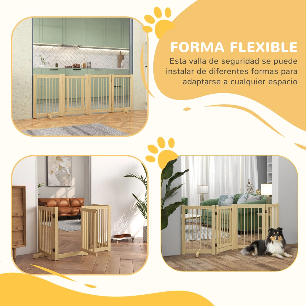 Barriera per Cani Pieghevole in Legno ¨C zephmum ¨C 204x36x75 cm Colore Naturale