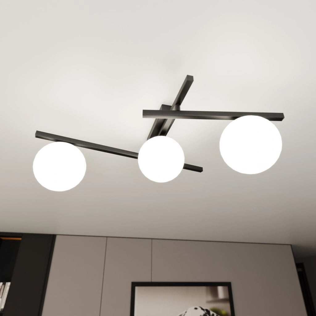 Lampada a sospensione SMART in acciaio nero e vetro opale