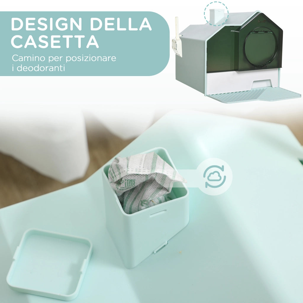 Lettiera per Gatti Chiusa con Vassoio Estraibile, Tappetino e Paletta, 47x45x42cm, Azzurro