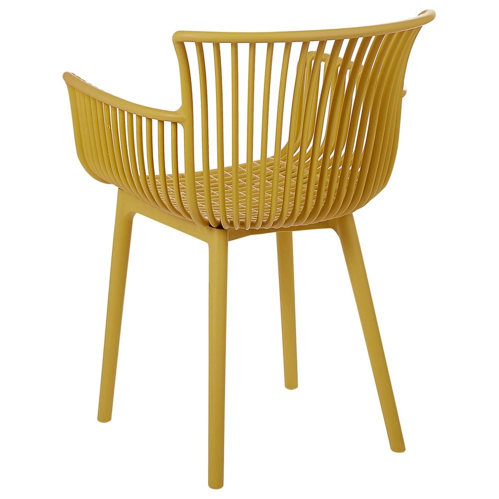 Set di 4 sedie da pranzo in plastica gialla per interni ed esterni da giardino con braccioli in stile minimalista