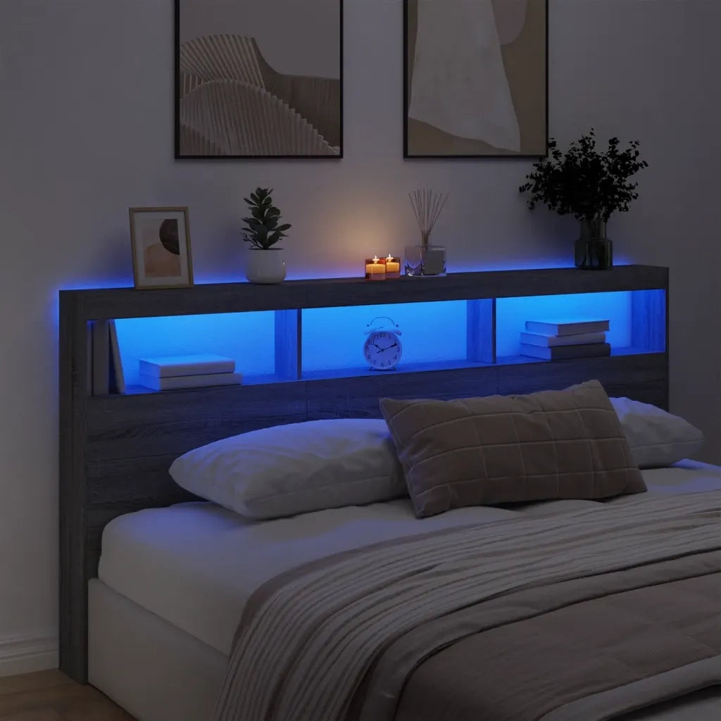 Testiera con Contenitore a LED Grigio Sonoma 200x17x102 cm 839222