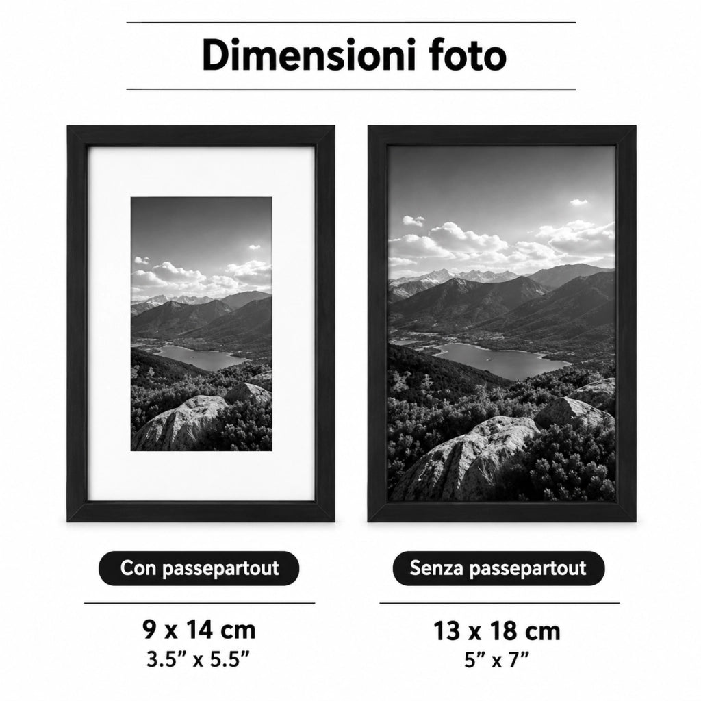 Cornice Portafoto Legno Nero Con Passepartout Disponibile in 10x15, 13x18, 20x30, 30x40 13 x 18 cm