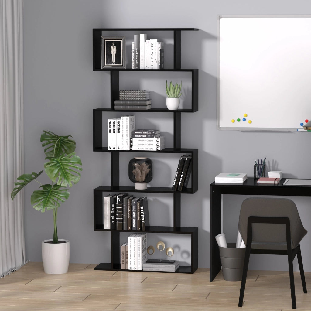 EasyComfort Libreria Legno Design Moderno con 6 Ripiani 80 × 23 × 192cm Nero